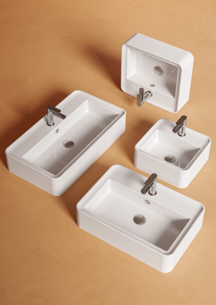 Rodolfo collection of washbasins with integrated faucets