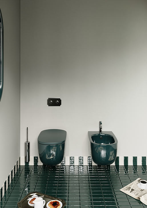 Collezione Seta - Sanitari a terra filomuro e sospesi scarico The.Reel