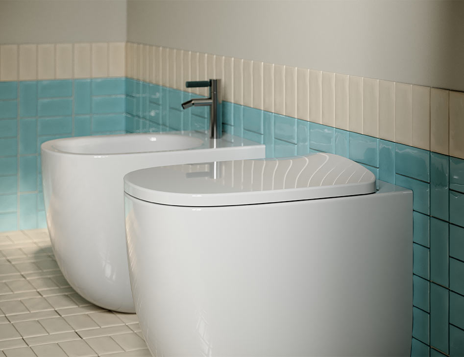 Collezione Seta - Sanitari a terra filomuro e sospesi scarico The.Reel