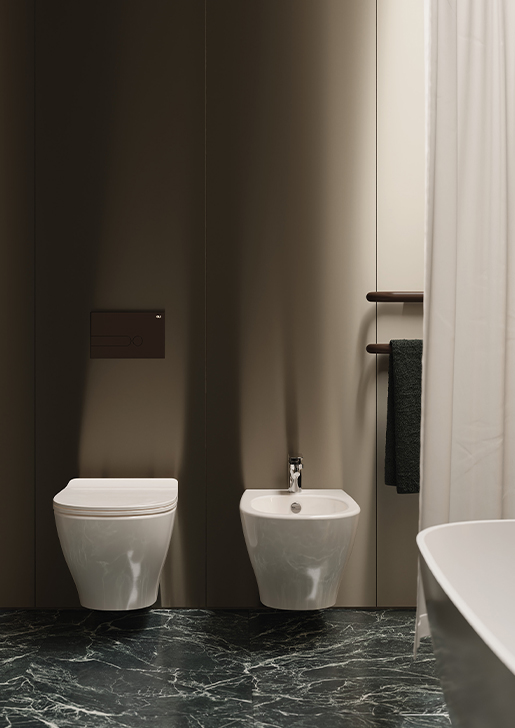 Collezione Ten - Sanitari moderni filomuro con lavabo