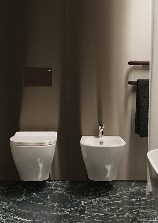 Collezione Ten - Sanitari moderni filomuro con lavabo